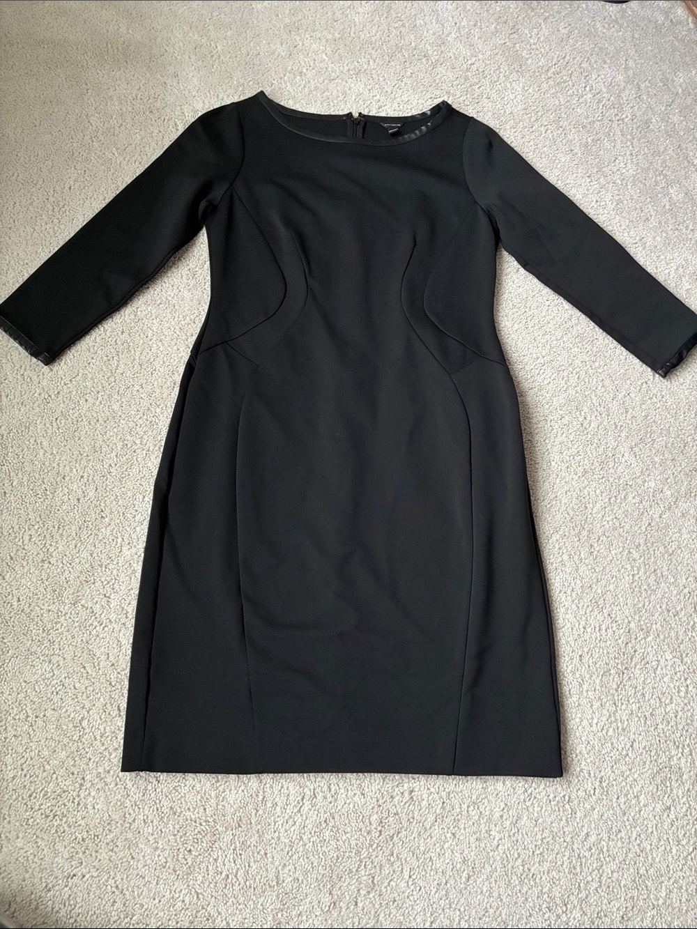 Ann Taylor size 6 Classic Black Sheath Dress with Three-Quarter Sleeves